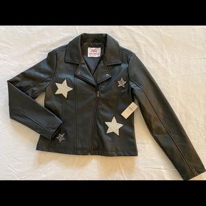 Justice black zip jacket w sequin stars NWT